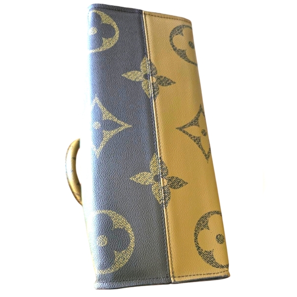 Brown and Dark Brown Structured Tote Bag with Monogram Print - Picture 6 of 14